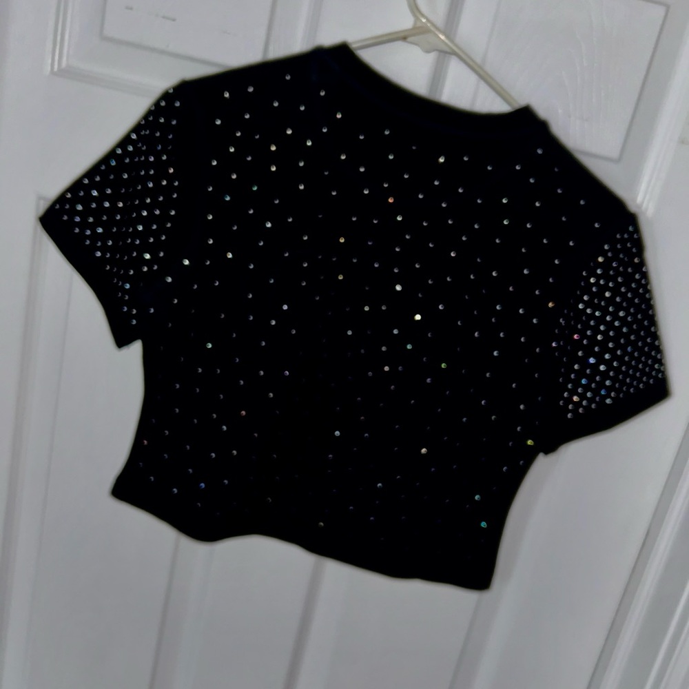 Custom Rhinestone Cherry Drip Logo Crop Top - Picture 6 of 7